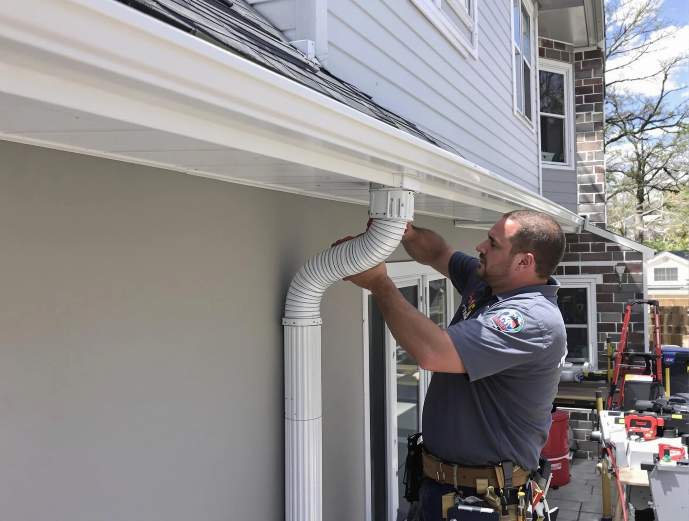 Downspouts installed by Fairview Park Roofing Company to guide water away in Fairview Park, OH