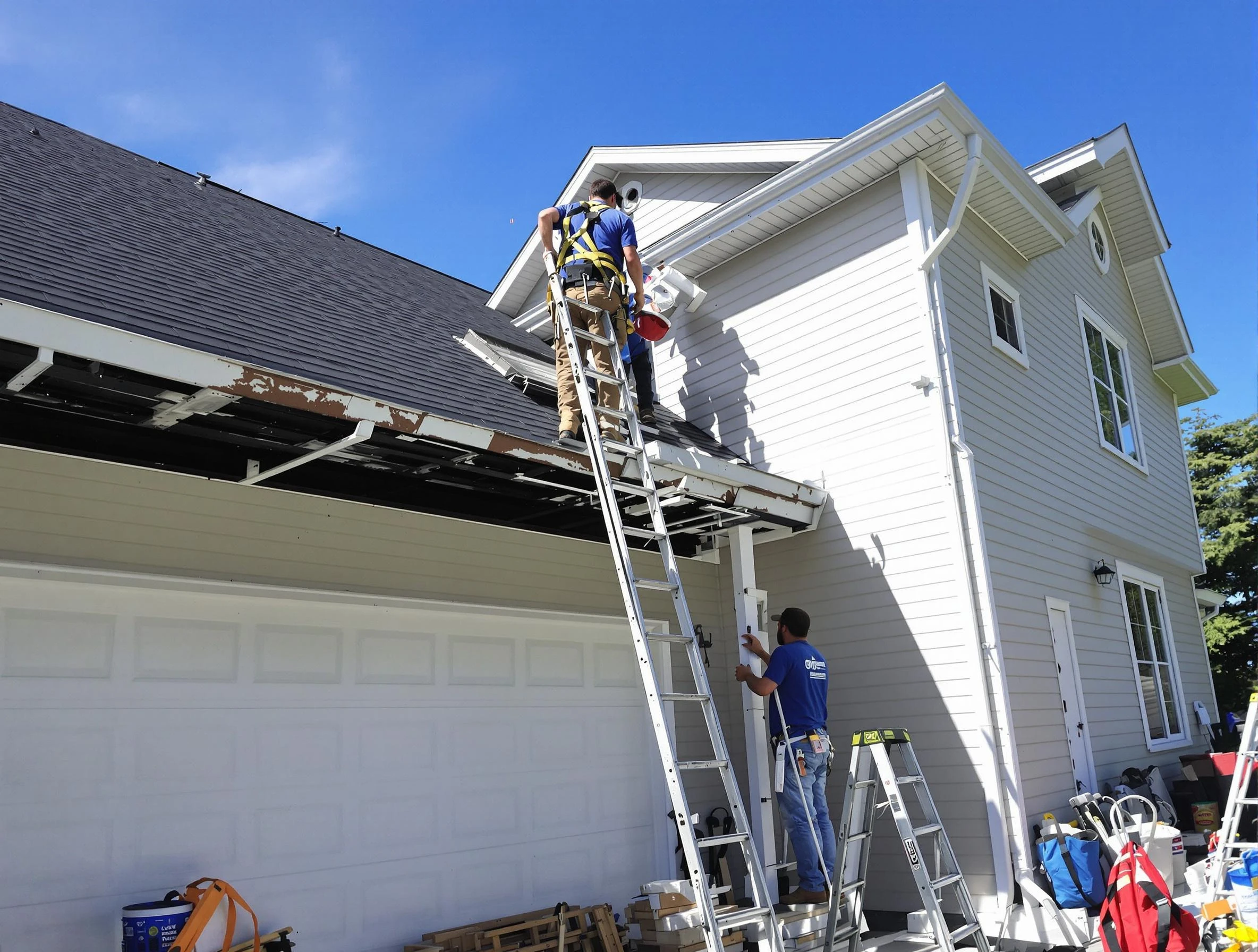 Newly replaced gutters by Fairview Park Roofing Company in Fairview Park, OH